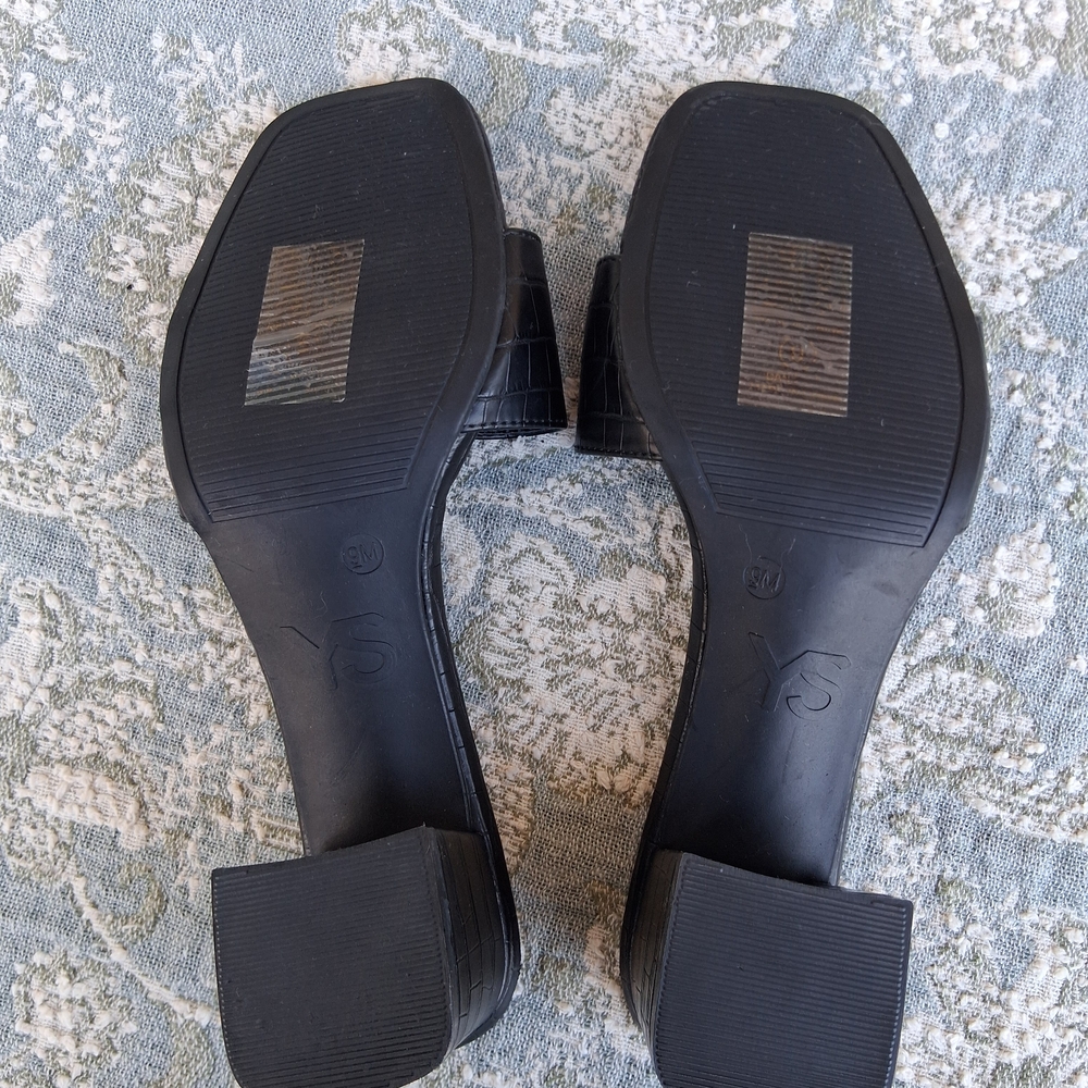 Yosi Samra Croc- Embossed Black Women's Slide Heel Sandals New Sz.9 - Picture 9 of 13